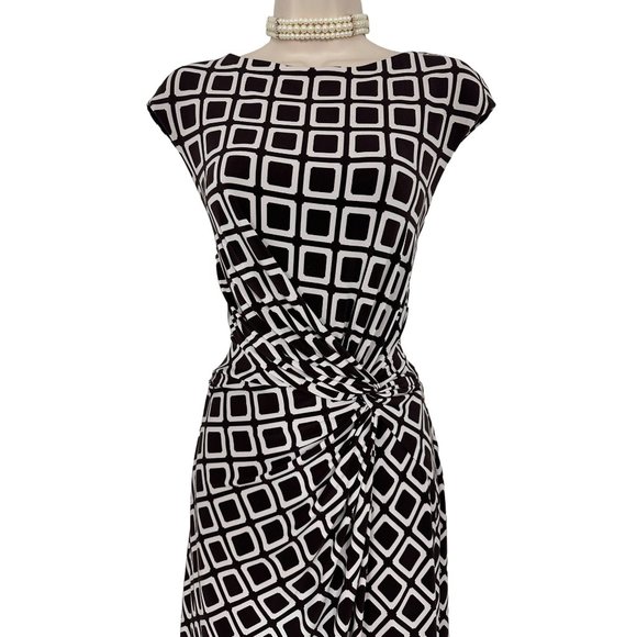 Size 14 RALPH LAUREN CHOCOLATE GEOMETRIC PRINT KNOT DRESS Day/Evening Wedding Ca - Picture 2 of 5